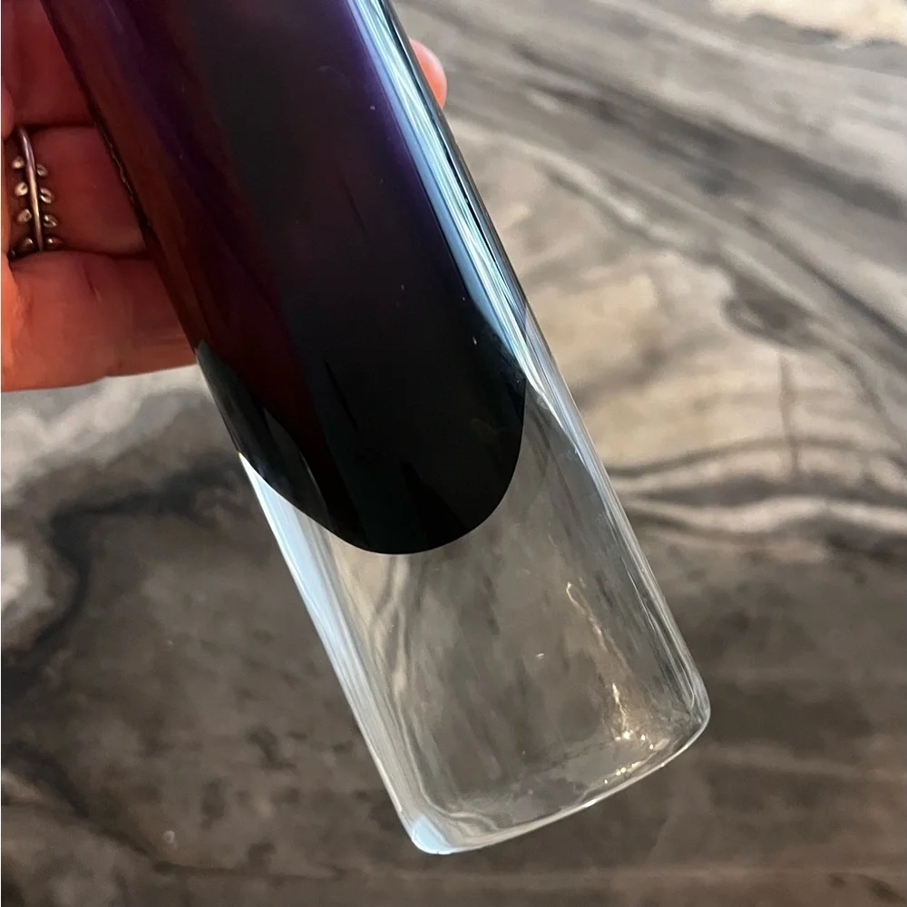 Hand Blown Polish Amethyst Purple Cylinder Vase Clear Bottom 8 1/2”